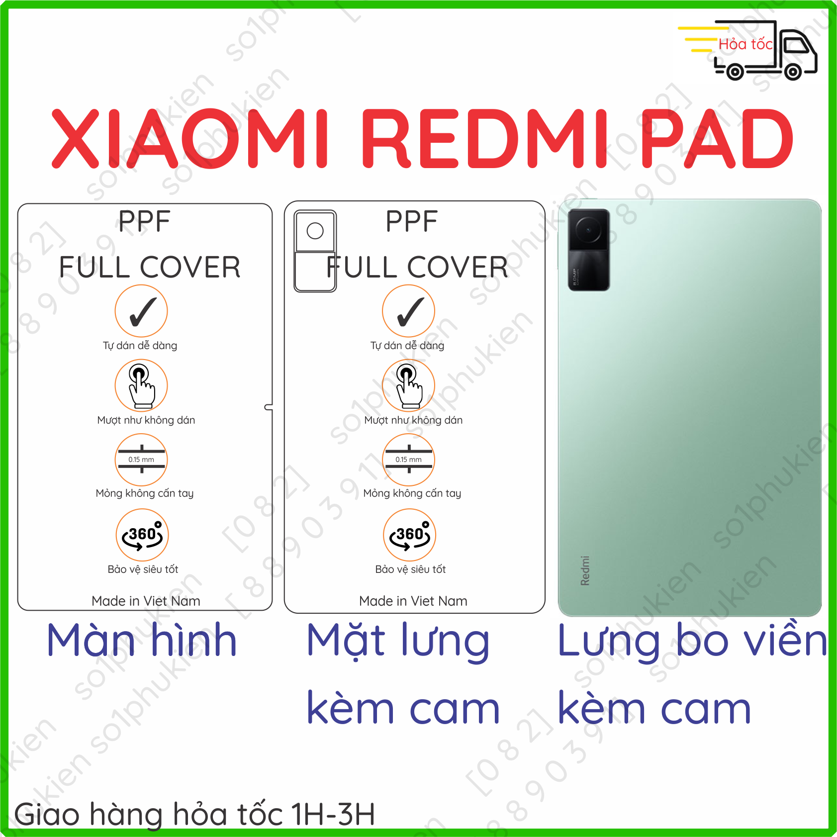 Dán PPF Xiaomi Redmi Pad loại trong, nhám dành cho màn hình, mặt lưng , full viền