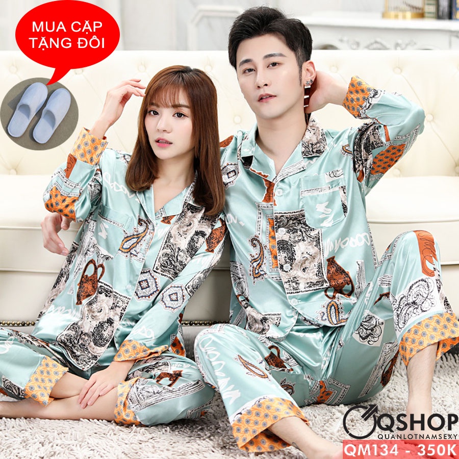 Bộ đồ đôi pijama lụa satin cao cấp qm134