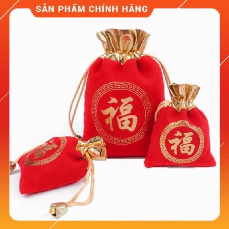 Túi nhung rút miệng màu đỏ chữ Phúc