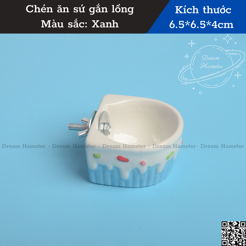 Chén sứ gắn lồng cho hamster và thú nhỏ