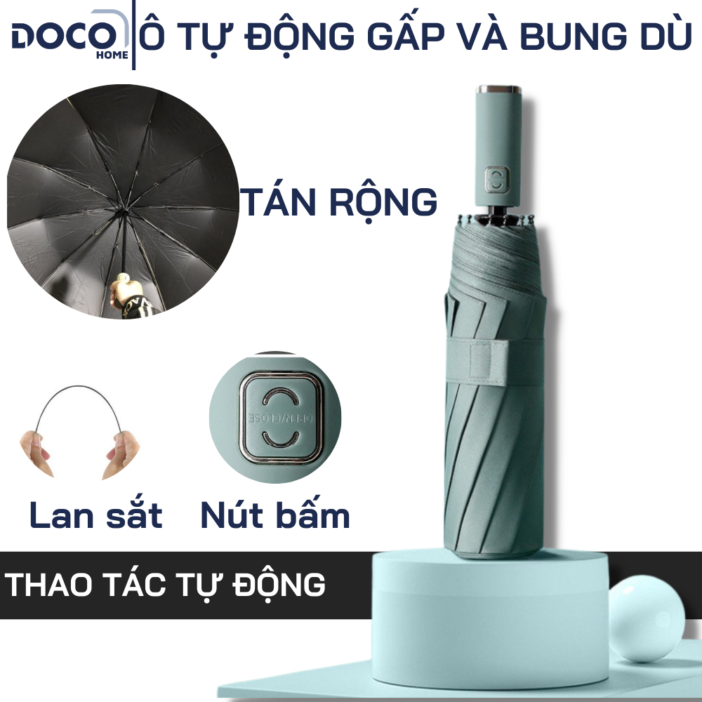 Ô tự động 2 chiều gấp gọn che mưa nắng tự động xuất Nhật - Dù tự động gấp gọn đi mưa, chống tia UV, tự động bật mở, khung thép cao cấp , chắc chắn