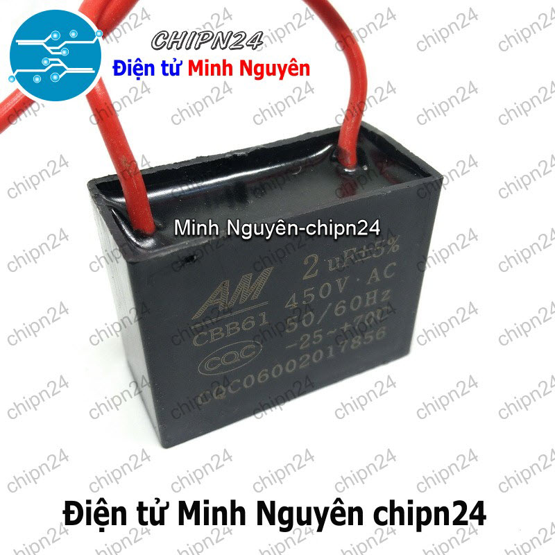 [1 con] (N58) Tụ quạt 2uF 450V CBB61 (Tụ đề Kapa, dùng trong quạt điện, động cơ điện nhỏ) - HH004873