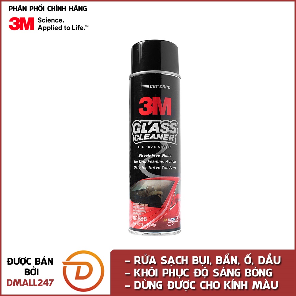 Dung dịch rửa kính ô tô 3M 08888 và 3M-GL500 - Dmall247 - làm sạch bụi bẩn, dầu trên kính, khôi phục vẻ sáng bóng kính xe ô tô
