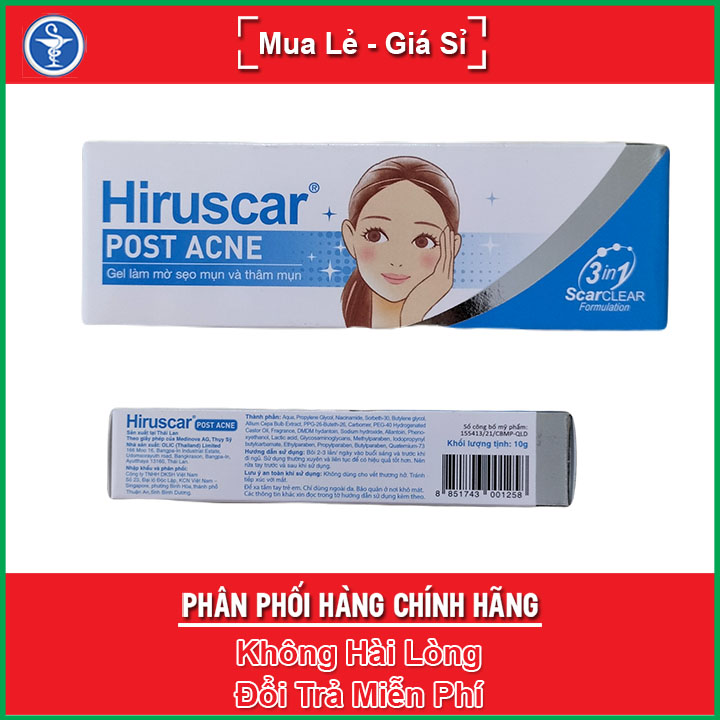 Gel Hiruscar Post Acne Tuýp 10g - Làm mờ vết thâm mụn làm đầy sẹo lõm sẹo rỗ do mụn