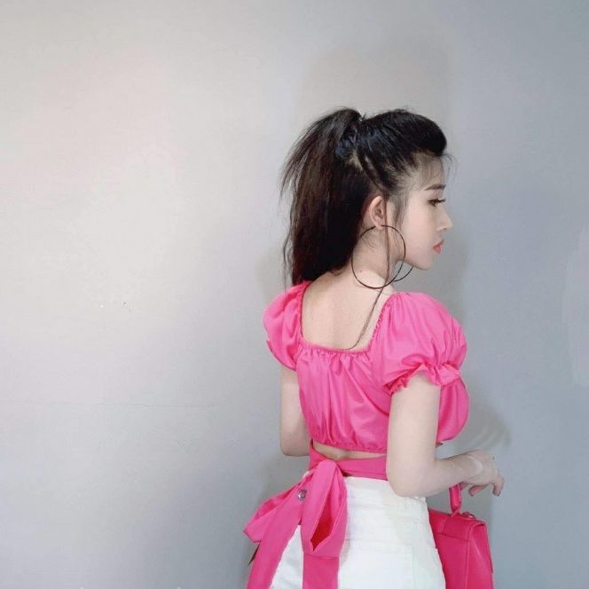 Áo kiểu cột nơ phía sau dáng croptop 45 kg