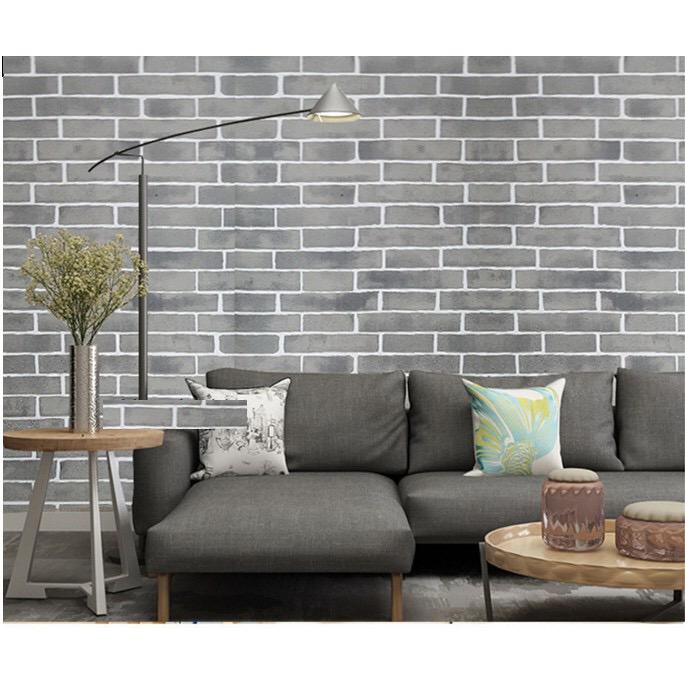 5 Mét Giấy Dán Tường, Khổ 45CM Rộng Decal PVC Trang Trí ( có keo ) - GẠCH XÁM VIỀN TRẮNG PT072