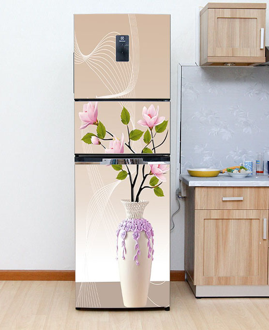 Decal, miếng dán trang trí tủ lạnh - Mẫu bình Hoa Mộc Lan