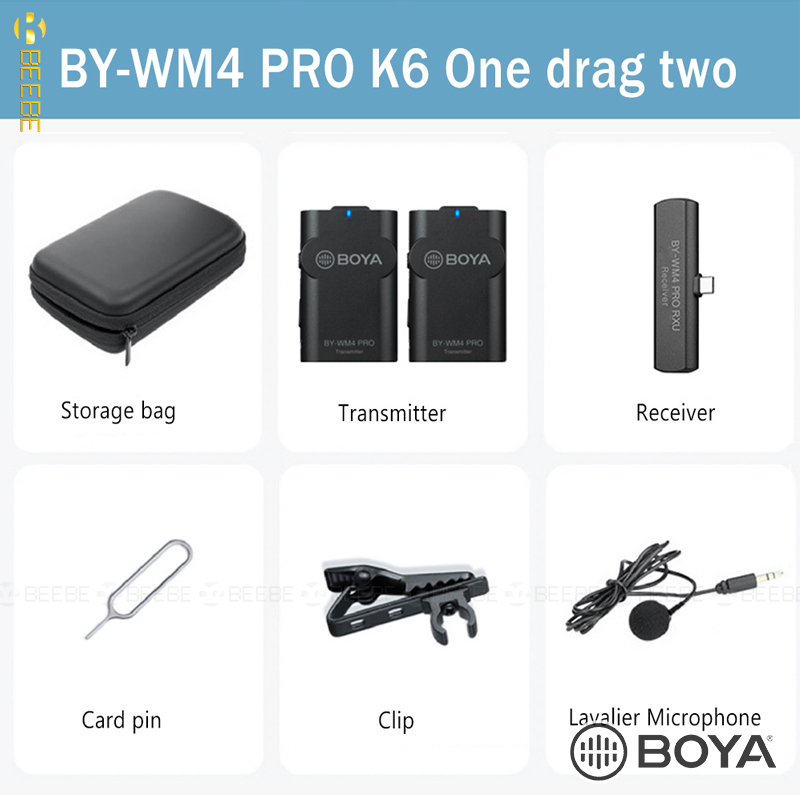 Boya BY-WM4 Pro-K6 - Bộ 2 Micro Cài Áo Không Dây Cổng Type-C Cho Smartphone Android; iPAD Pro, Sóng 2.4G