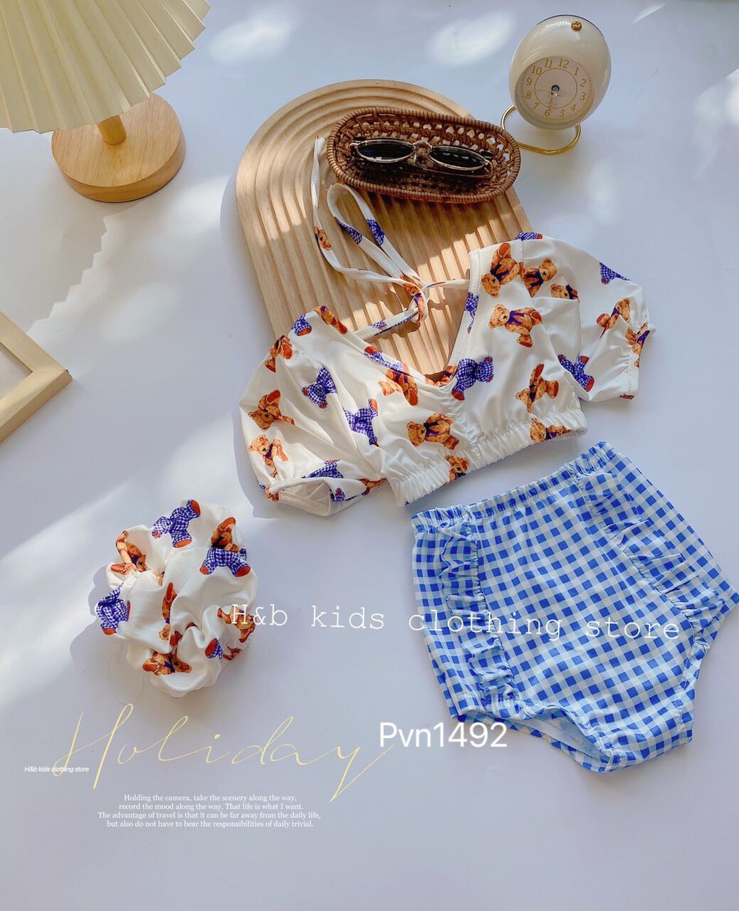 Đồ Bơi Bé Gái| Bikini 2 Mảnh Kèm Mũ Cho Bé
