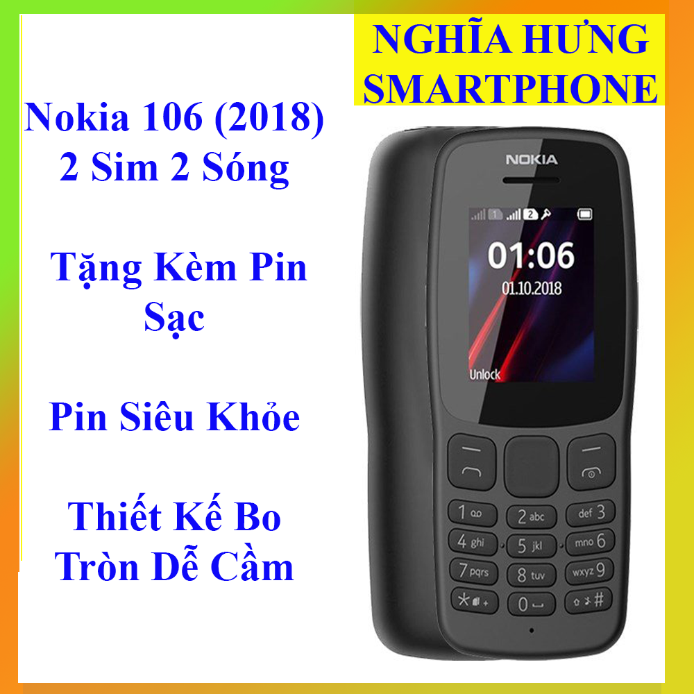 Điện thoại Nokia 106 2 Sim được thay vỏ mới,pin sạc mới