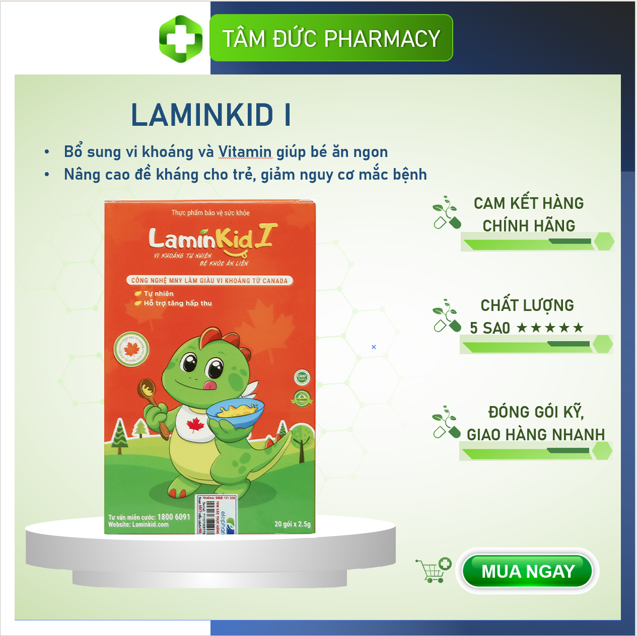 [HCM]LAMINKID I (Hộp 20 gói) - Giúp trẻ ăn ngon tăng sức đề kháng - Lamin Kid