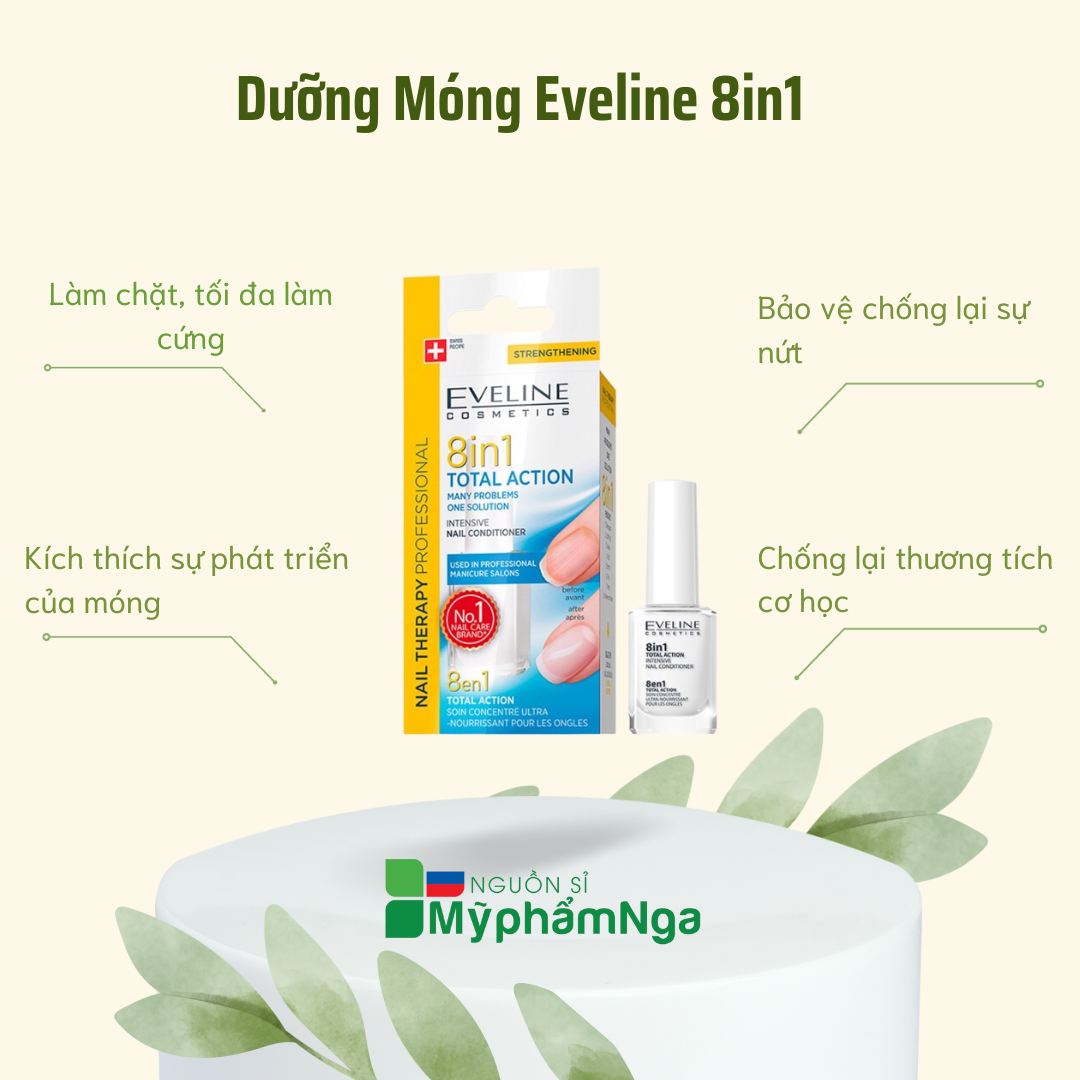 Dưỡng móng Eveline 8in1 chắc khỏe dày dài móng