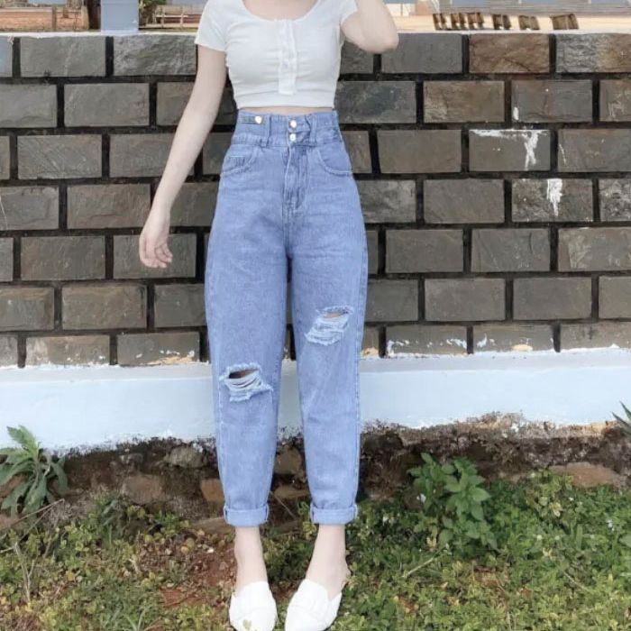 QUẦN JEAN BAGGY NỮ LƯNG CAO 2 NÚT ĐAI CHÉO,THỜI TRANG MỚI TẠI PINKY79SHOP BG001
