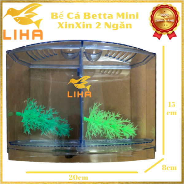 affordable Bể Cá Betta Mini XinXin 2 Ngăn Size 20x8x15cm - 2 in 1 Hồ Nhựa Mica Nuôi Cá Để Bàn