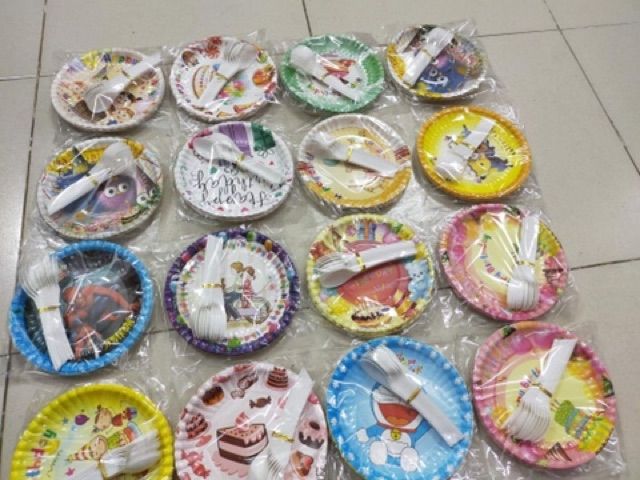 Combo 10 Dĩa Giấy Đĩa Giấy Kèm Muỗng Sinh Nhật