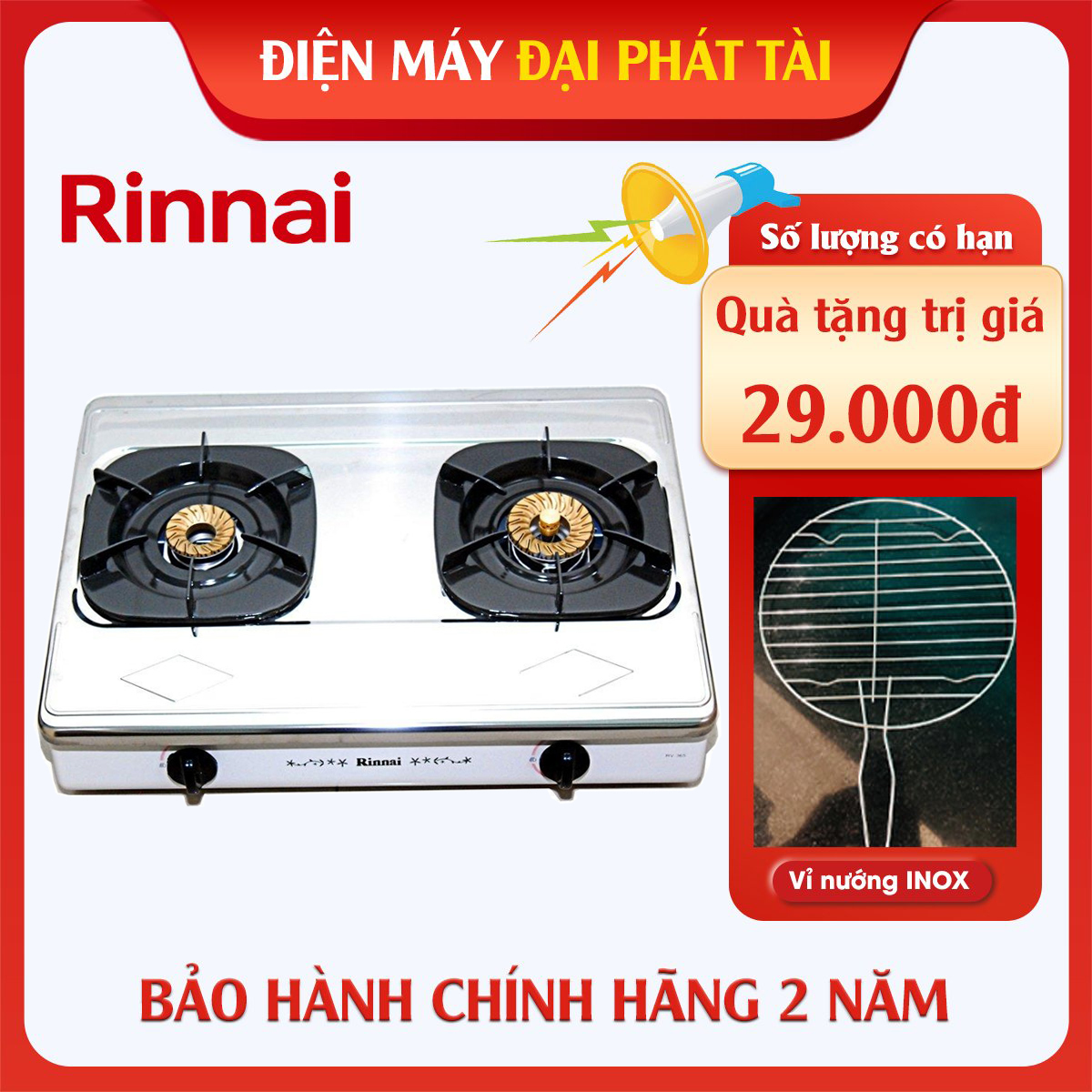 Bếp gas đôi Rinnai RV-365(SW)N (Bạc)