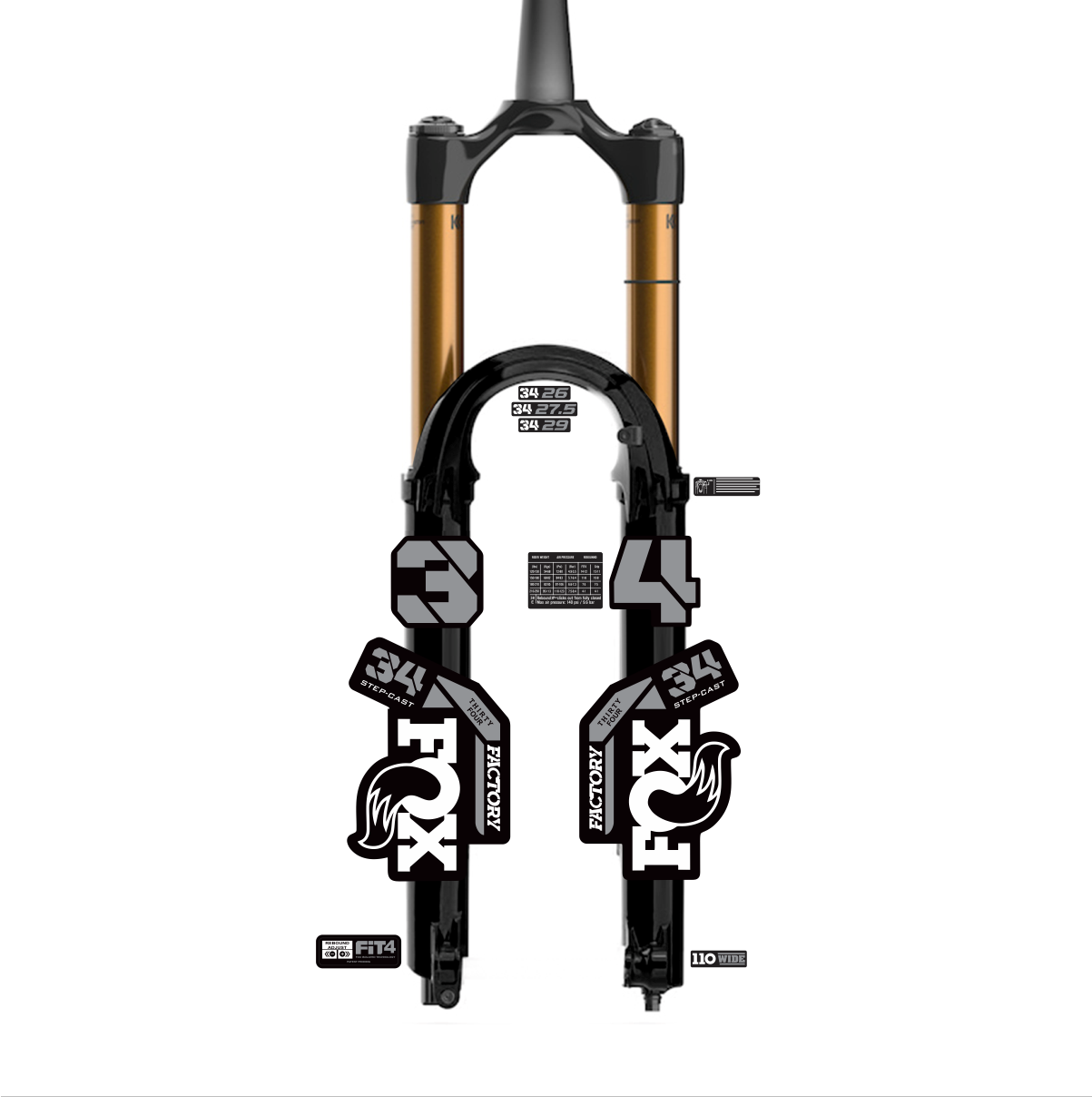 tem decal dán phuộc xe đạp địa hình Fox kashima 34 2023 | cheetahdecals.com