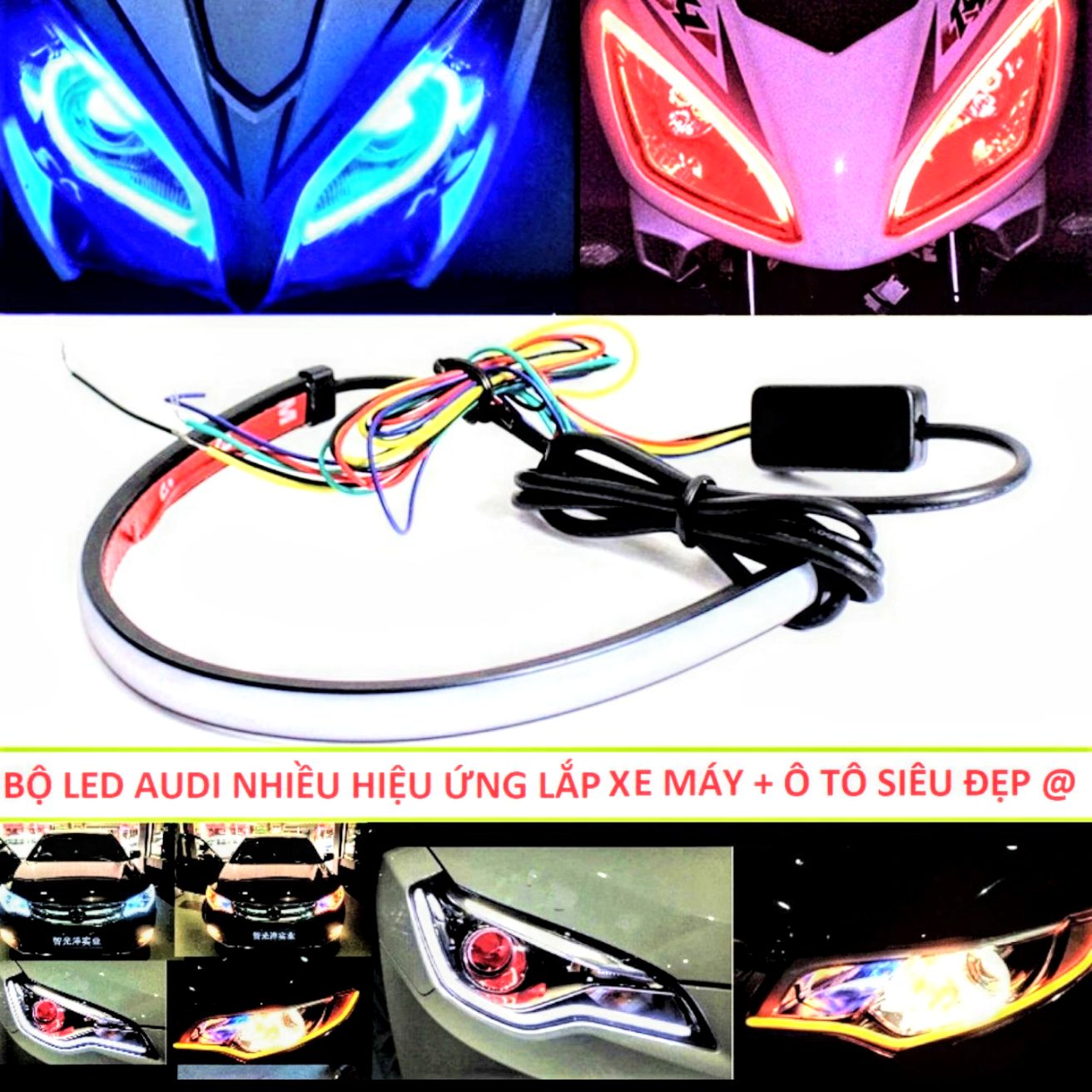 CỰC CHẤT VỚI 1BỘ THANH LED TRANG TRÍ XE MÁY VÀ ÔTÔ CHẠY HIỆU ỨNG AUDI CỰC ĐẸP