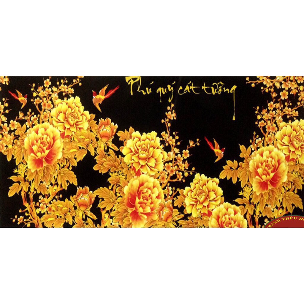 [HCM]Tranh Thêu 3D Phú Quý Cát Tường Hoa Mẫu Đơn 222564 136x 56cm chưa thêu