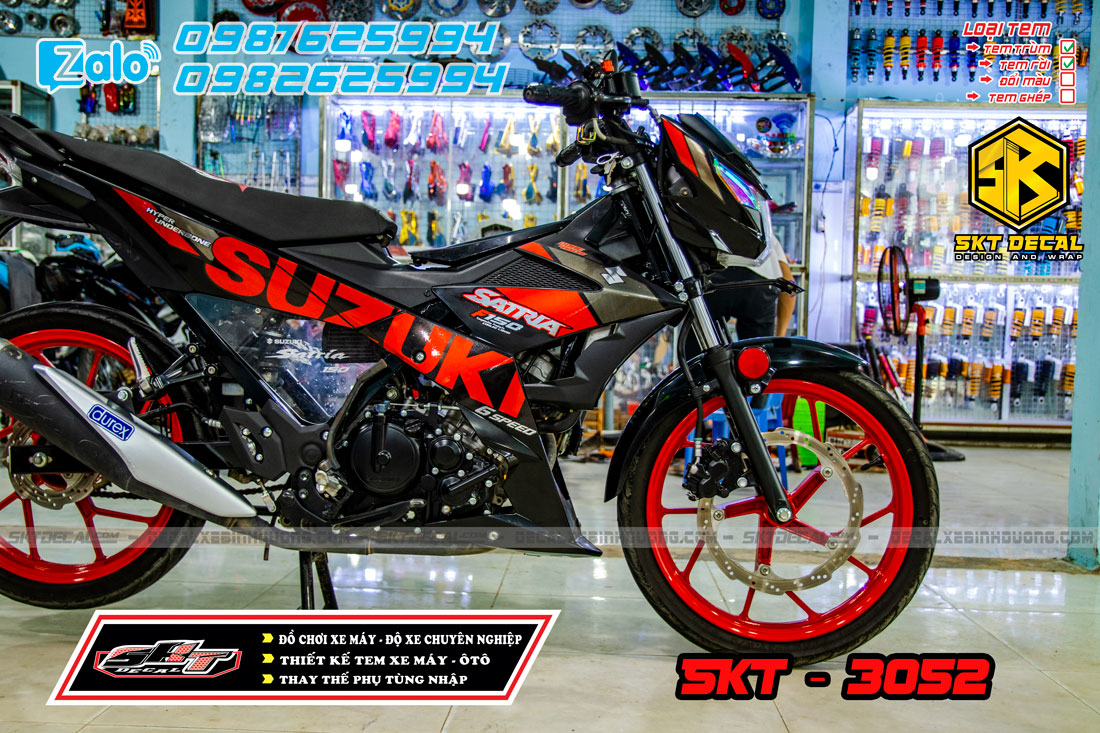 tem rời xe satria đen đỏ phong cách zin