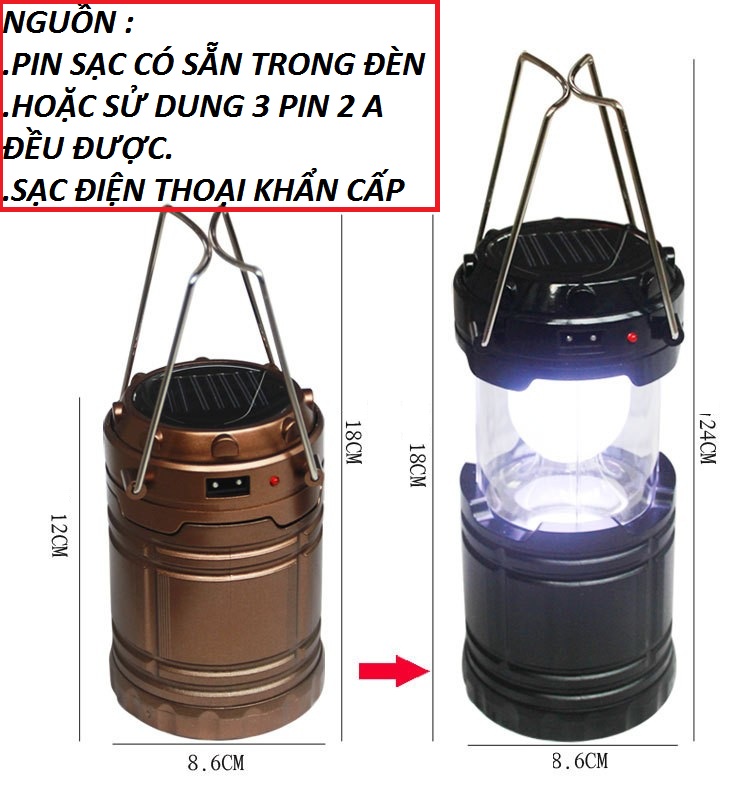 (g85) Đèn bão xách tay xài được 2 in 1 có sạc năng lượng mặt trời - đèn pin siêu sáng - đèn pin mini - den pin cam tay - đèn bão