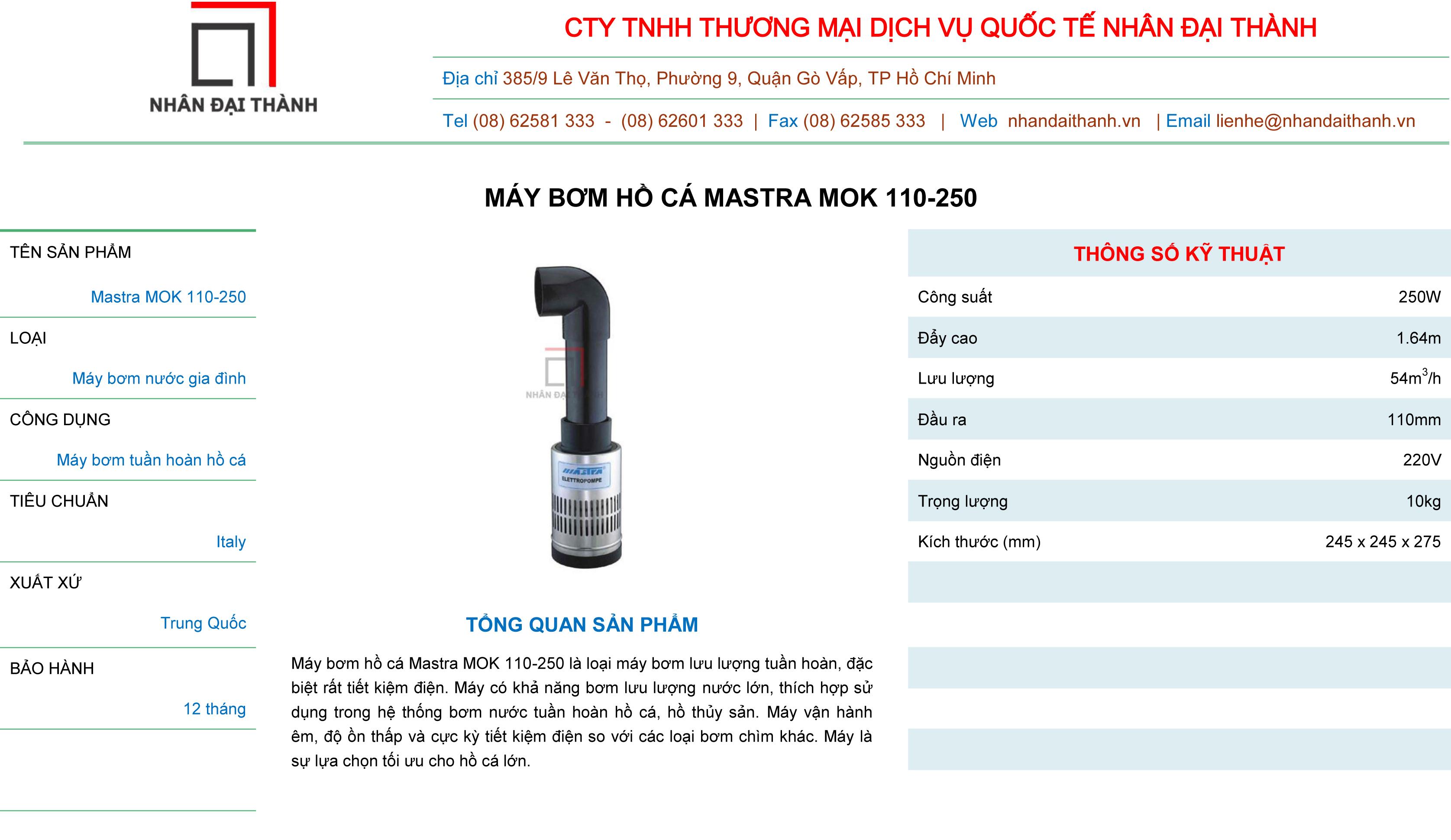 Máy bơm hồ cá mastra MOK-MOK 110-250