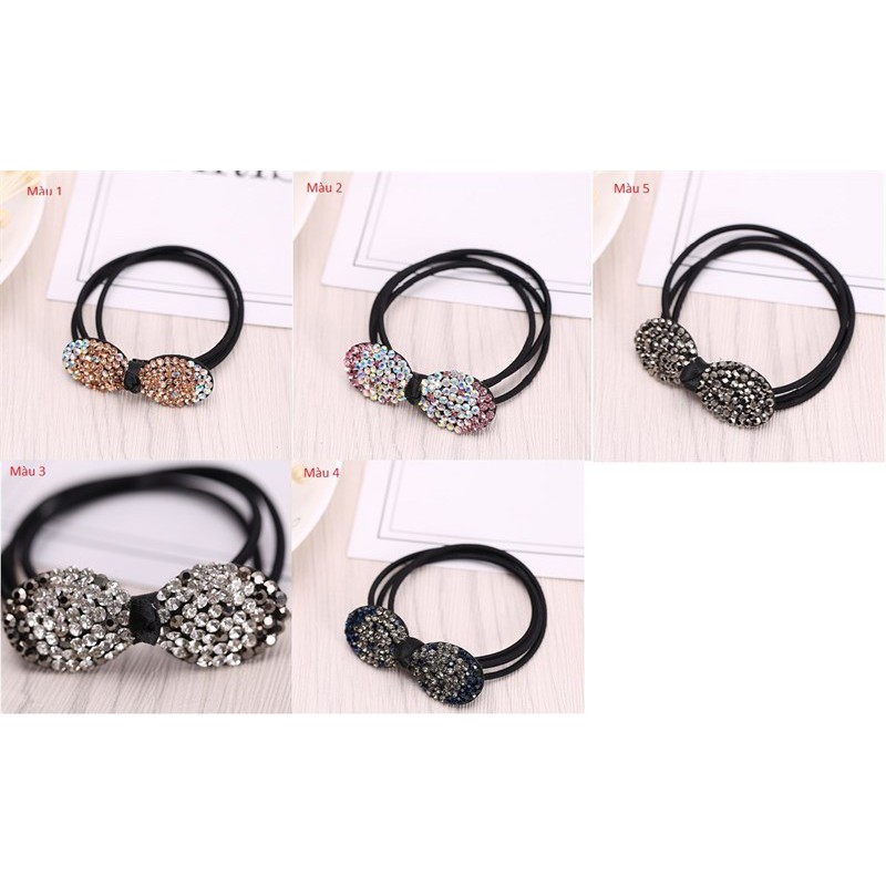 Dây Buộc Tóc Hình Nơ Đính Đá Pha Lê Siêu Trend New Korean Style Creativity Rhinestone Bowknot Elastic Hair Bands Girl Women Fashion Ponytail Holder Full Diamond Hair Accessories