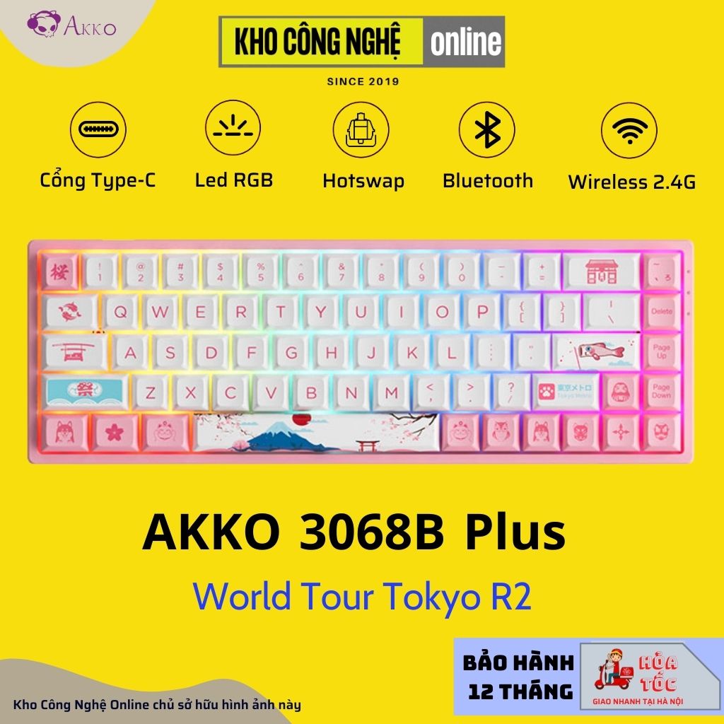 Bàn phím cơ AKKO 3068B Plus World Tour Tokyo R2 (Bluetooth 5.0 / Wireless 2.4Ghz / Hotswap / Foam tiêu âm / AKKO CS Jelly Pink)