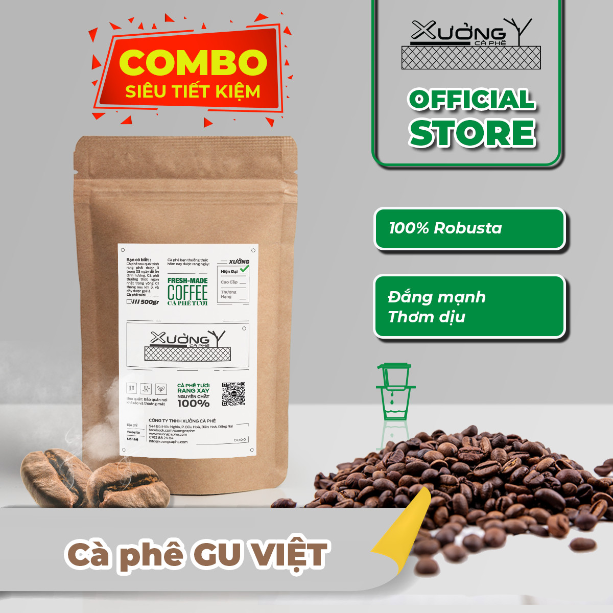 Combo 500gr Cà Phê Gu Việt + Hộp sữa 380gr