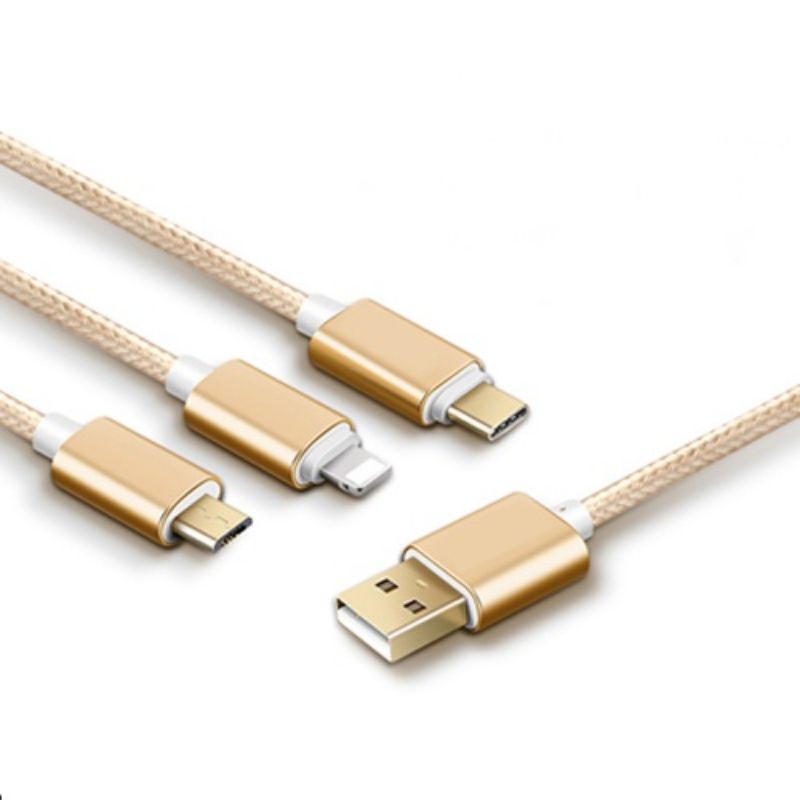 Cáp sạc dây dù 3 cổng sạc micro usb, lightning, type c