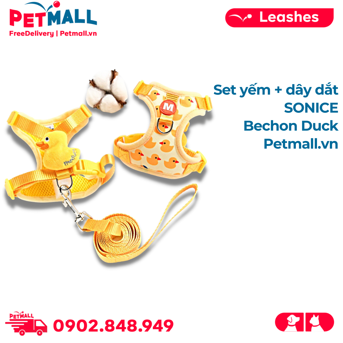 Set yếm + dây dắt sonice bechon duck petmall