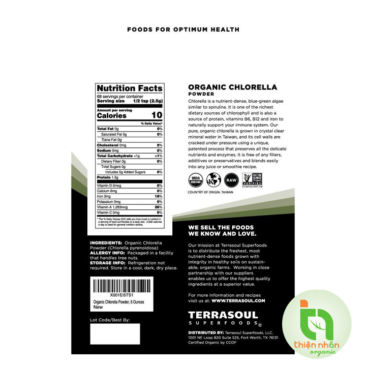 Bột tảo chlorella hữu cơ Terrasoul 170gr