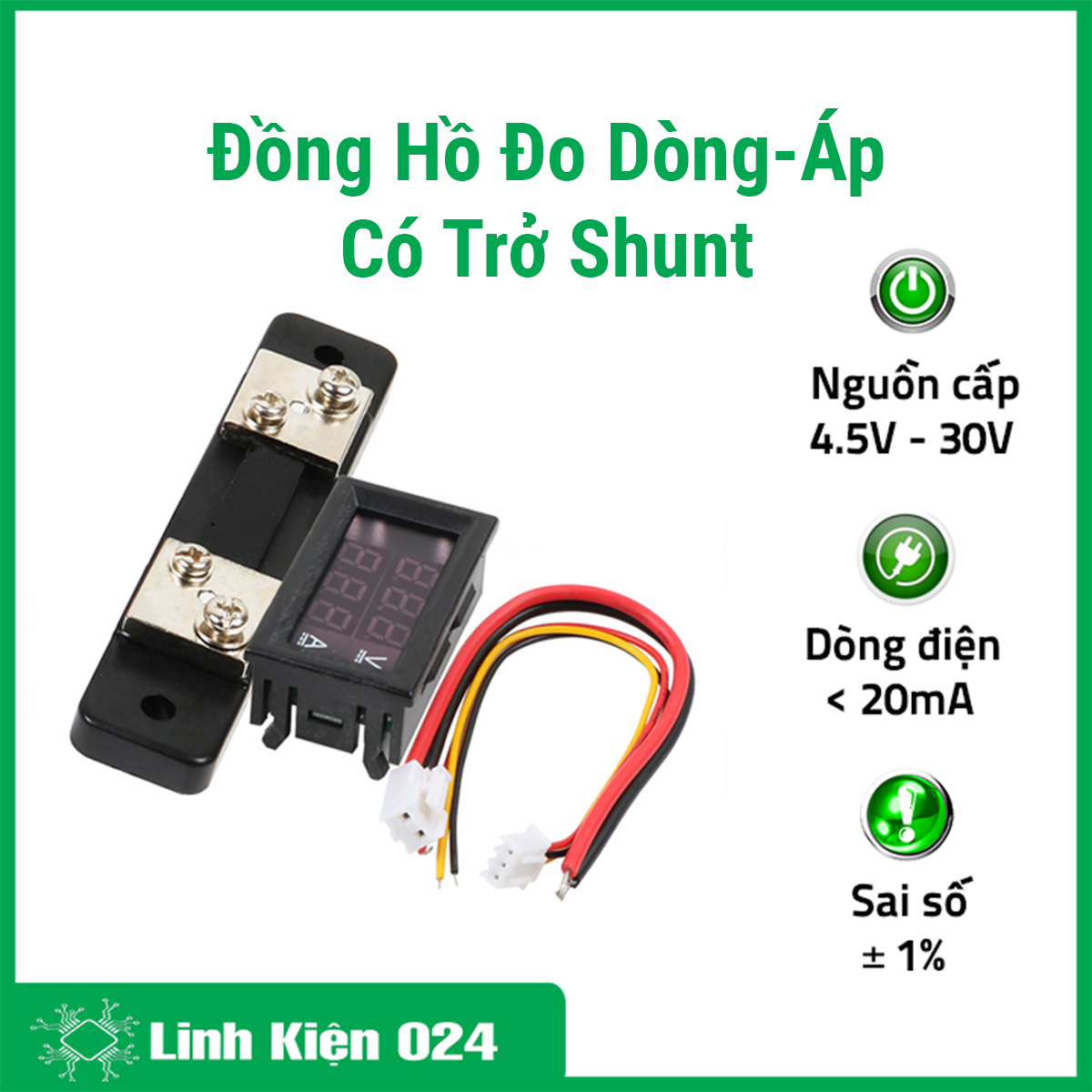 Đồng hồ đo dòng đo áp 0-100vdc/100a có trở shunt đi kèm