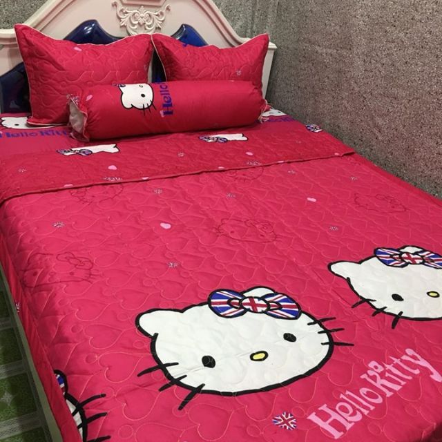 [HCM]Bộ Chăn Ga Cotton Poly Kitty hồng đậm 5 Món - 4 Món 1M6 x 2M ( 1 Drap + 2 Vỏ Gối Nằm + 1 Chăn Hè + 1 Vỏ Gối Ôm )