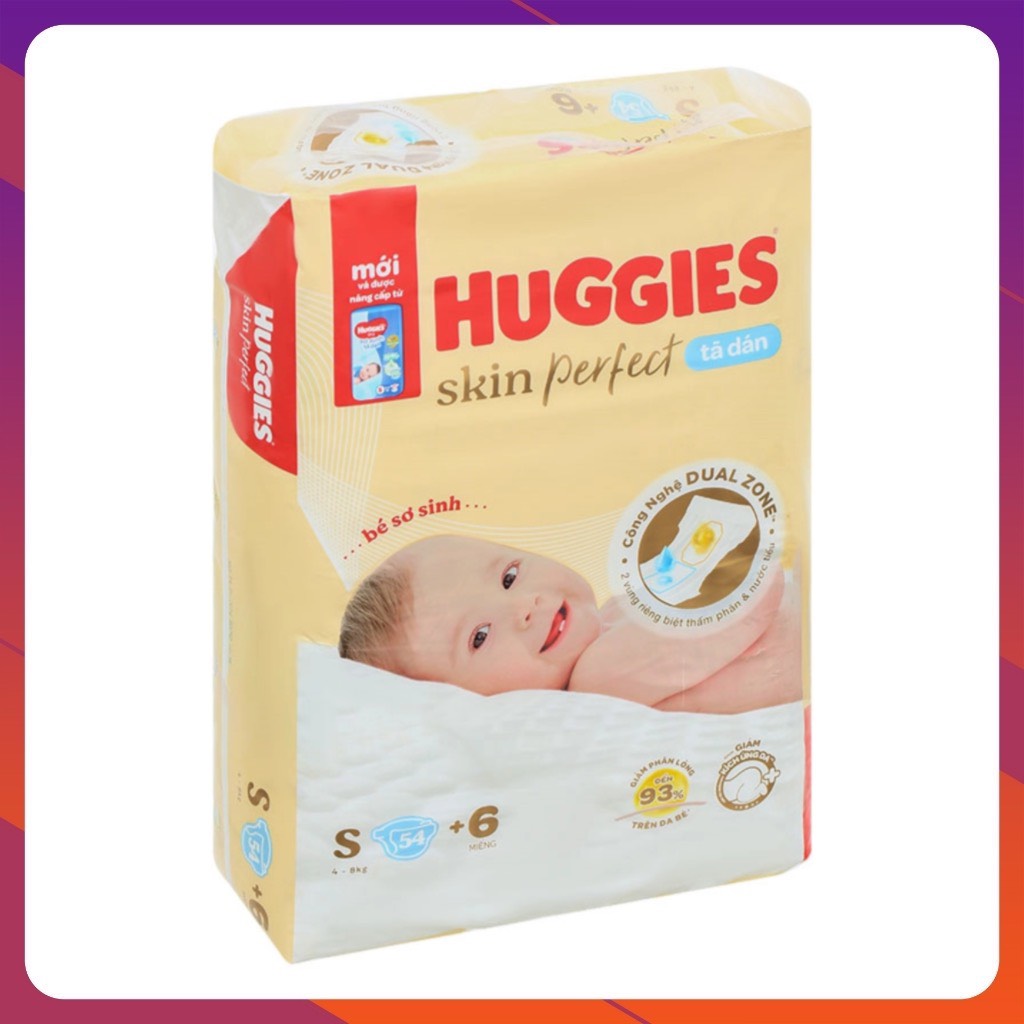 Tã dán sơ sinh Huggies NB70 S54 (NB70+6 S54+6)