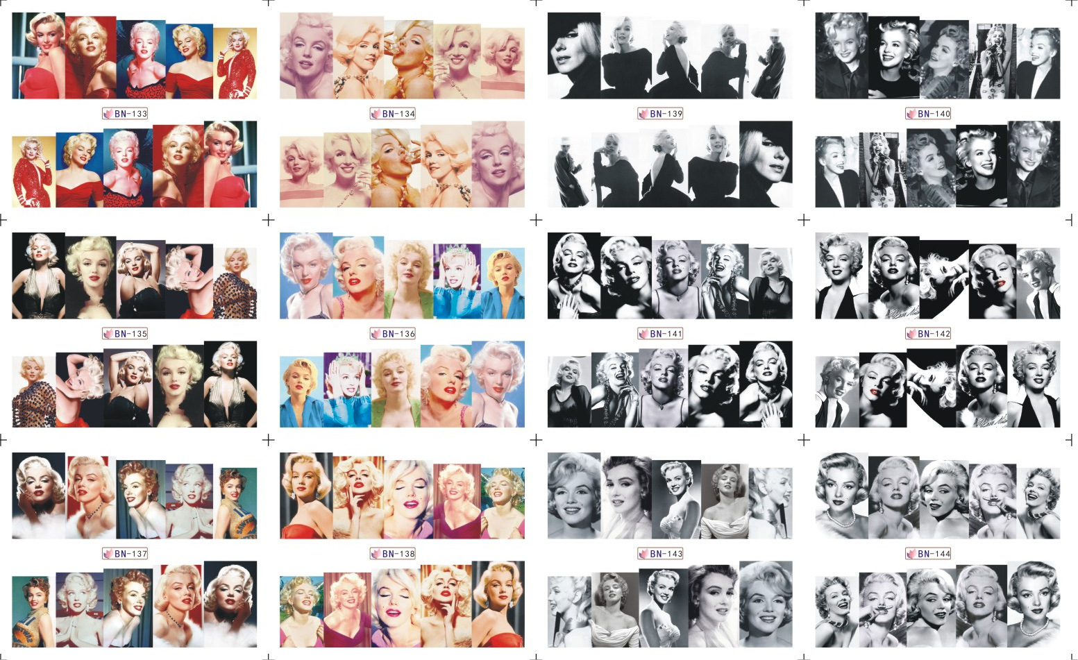 Set Sticker Nước | Marilyn Monroe Đủ Màu & Trắng Đen | Dán Móng Tay