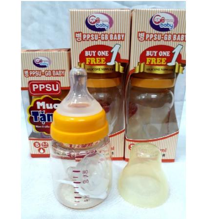BÌNH SỮA PPSU GB BABY CỔ HẸP 80ml/120ml/270ml ( tặng kèm 1 núm ti silicon )