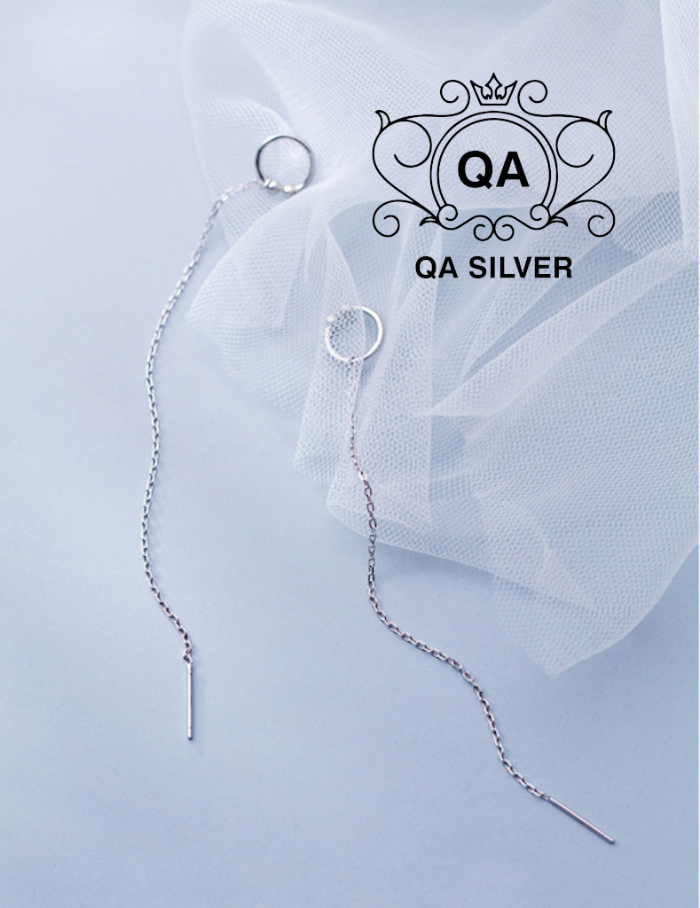 Khuyên tai bạc kẹp vành chữ C bi phối dây xích bông tai dài S925 EARCUFF QA Silver Earrings EA190502
