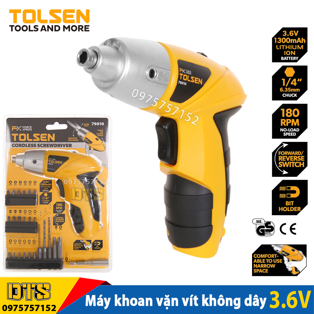 Máy bắn vít đa năng không dây lõi đồng dùng pin Lithium 3.6V TOLSEN, máy khoan siết vít sạc pin thế hệ mới kèm mũi bắt vít, mũi khoan chân lục giác 6.35mm, máy bắt vít dùng pin nhỏ gọn, tiện dụng, độ bền cao kèm bộ dụng cụ