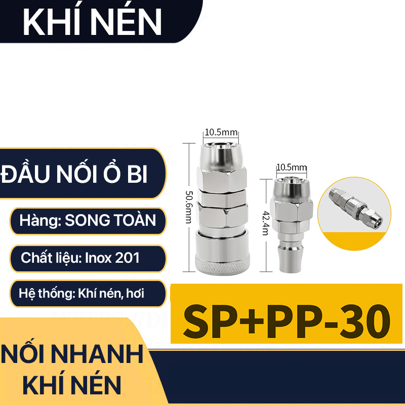 Khớp Nối Nhanh SP PP Khí Nén Siết Ống, Bộ Nối Nhanh Ổ Bi Cắm Siết Ống 8 10 12