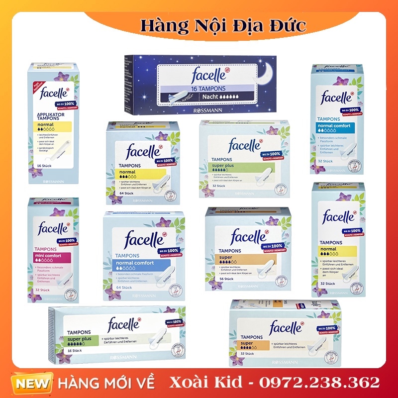ↂ Băng vệ sinh Tampon Facelle Đức đầy đủ size - Date mới Đủ Bill