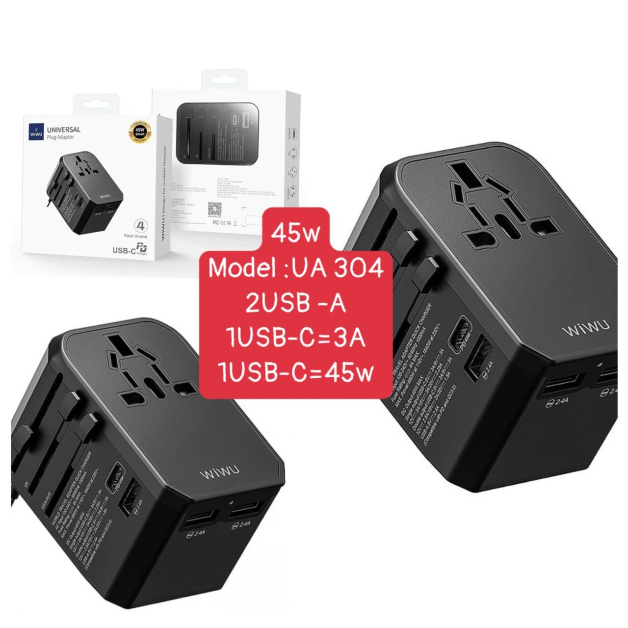 Bộ sạc du lịch wiwu c + 3a sạc nhanh 45w/35w/20w cho laptop , hỗ trợ chuẩn cắm eu,cn,us