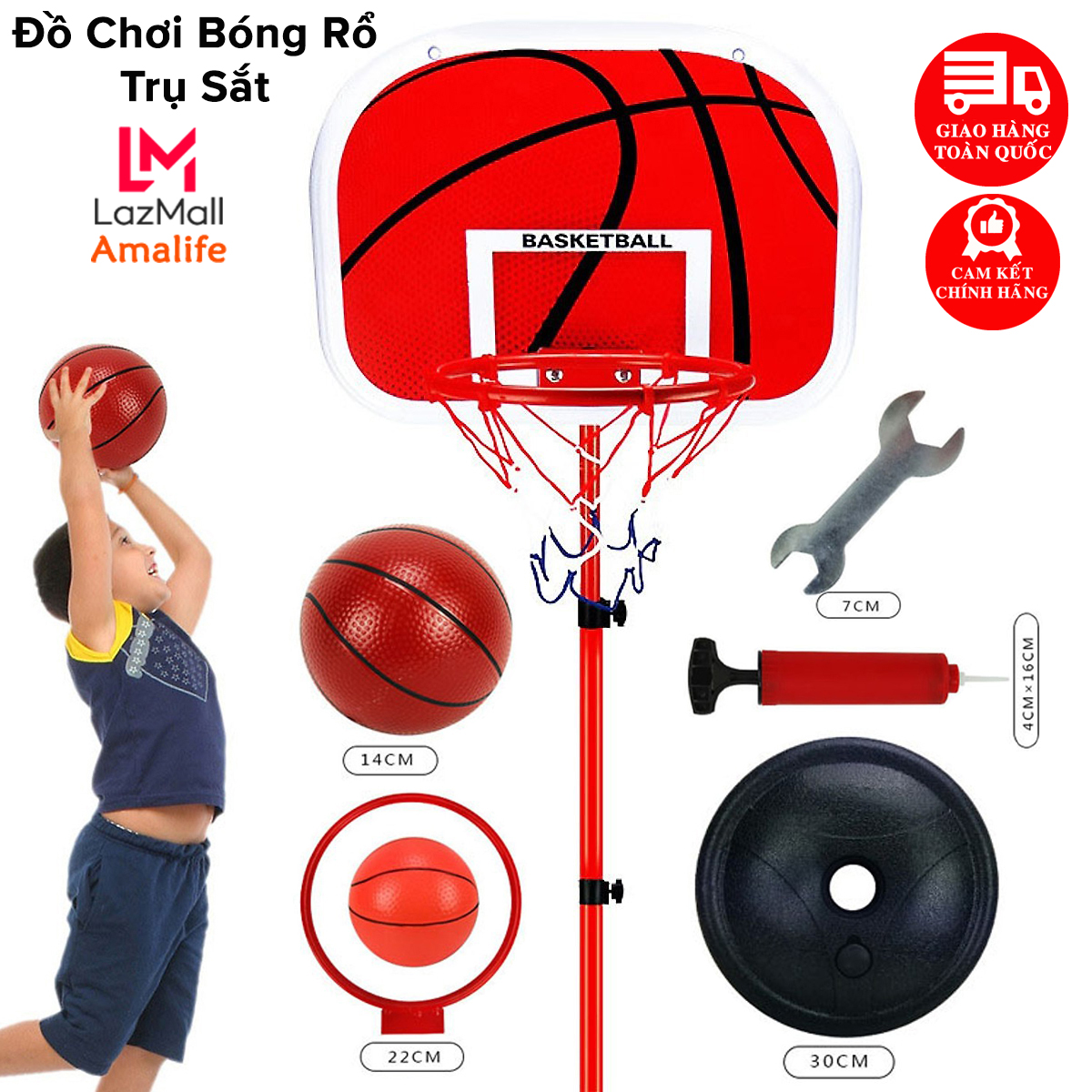 Đồ Chơi Bóng Rổ Cho Bé Thân Sắt (Full Phụ Kiện) – Chính Hãng Amalife – Bóng Rổ Trụ Sắt Cao Cấp Cho Bé Cao 1.5m