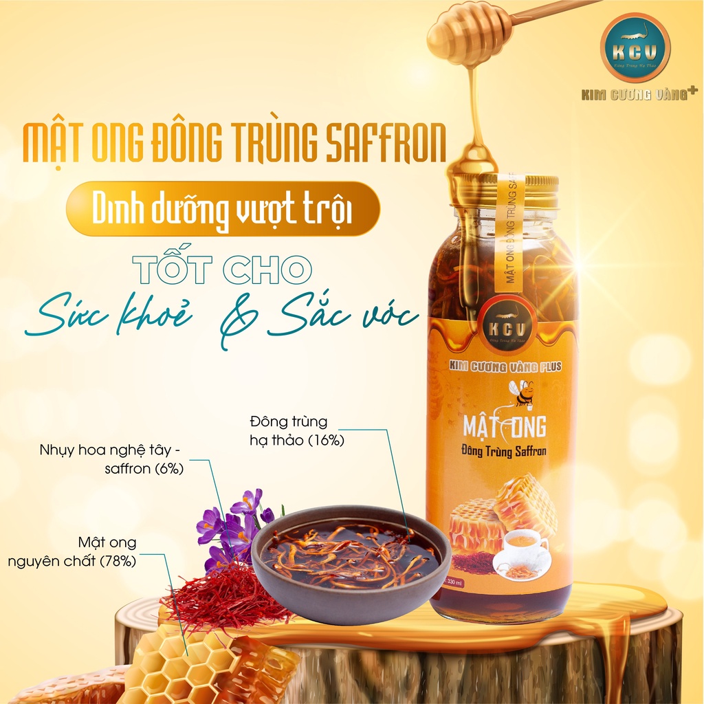Mật Ong Đông Trùng Saffron Kim Cương Vàng (330ml/Chai)