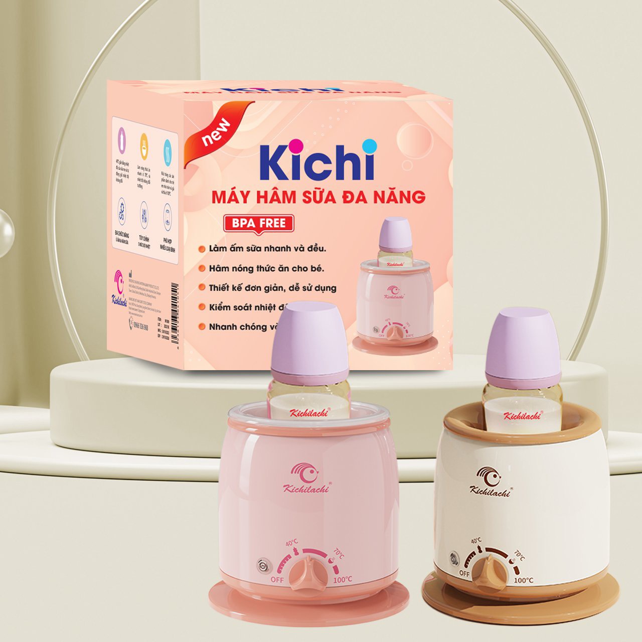 Máy Hâm Sữa Kichi, Máy Ủ Sữa , Thức ăn 3 Chức Năng [Bảo Hành 12 Tháng]
