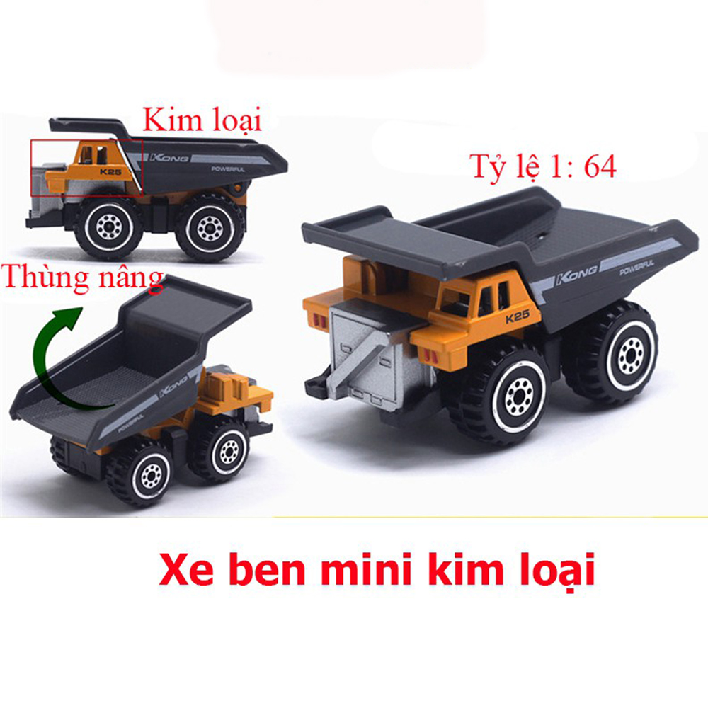 Đồ chơi mô hình xe ben mini kim loại tỷ lệ 1:64, TẶNG kèm 1 xe ben nanomini xinh xắn cho bé, đáng yêu, thích hợp cho bé vui chơi và nhận biết về các loại xe