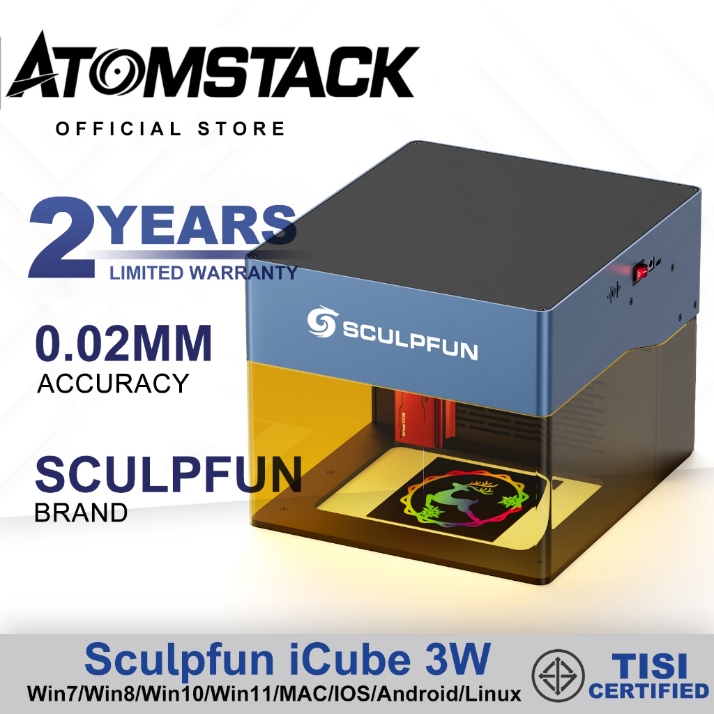 Atomstack SCULPFUN Máy khắc laser SCULPFUN iCube,Hỗ trợ WIFI APP Windows,Mac Máy khắc Laser thích hợp cho nhựa, acrylic, gỗ và thép không gỉ