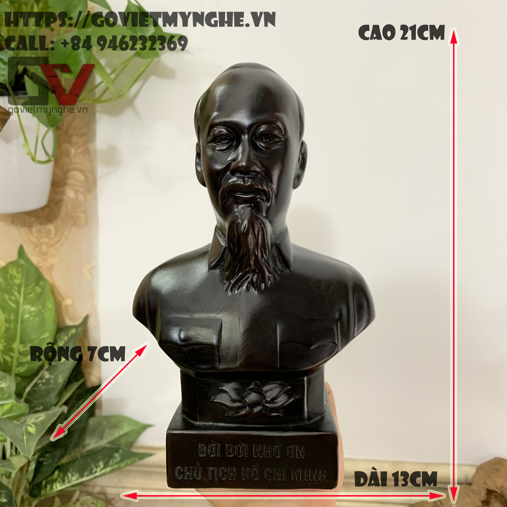 Tượng đá chân dung bán thân bác hồ chủ tịch hồ chí minh - chiều cao 21cm - cỡ lớn - màu nhũ đồng