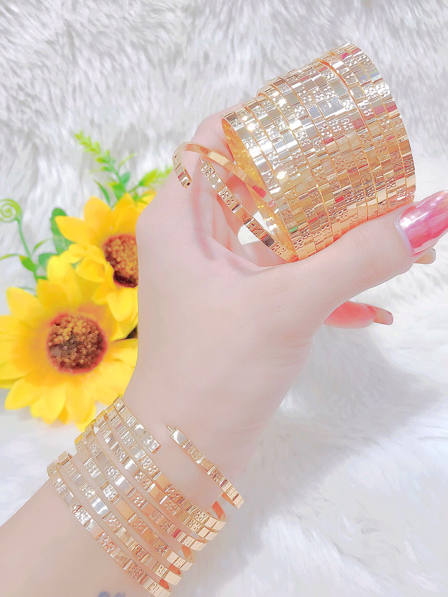 Bộ vòng ximen 7 chiếc mạ vàng 18K cao cấp Free&Easy ,cam kết không đen, không bay màu, cực sang chảnh, Ximen vàng non 10K, trang sức hot trend FE.ximen36