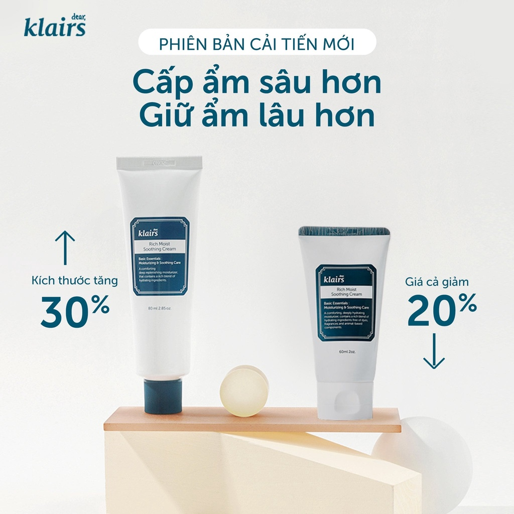 Kem Dưỡng Ẩm Chuyên Sâu Phục Hồi Làm Dịu Da Klairs Rich Moist Soothing Cream 80ml